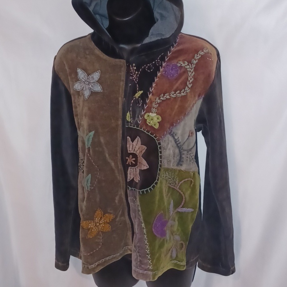 Rising International Hippie Boho Tie Dye Embroidered Hoodie Zip Jacket, MEDIUM